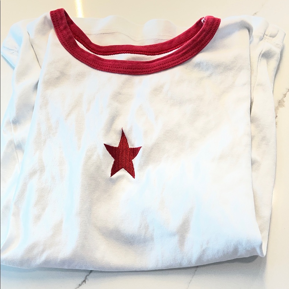 White Shirt with Red Star Design